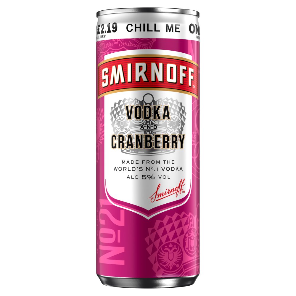 Smirnoff No.21 Vodka and Cranberry Ready to Drink Premix can 12 x 250ml PMP £2.19