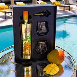 Au Vodka Miami Mango Vodka Bottle, Pour Spout & Glasses Gift Set - NEW