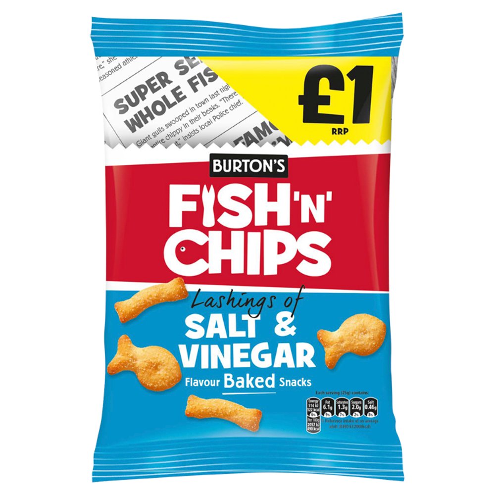 Burton's Fish'N' Chips Lashings of Salt & Vinegar Flavour Baked Snacks 10 x 125g