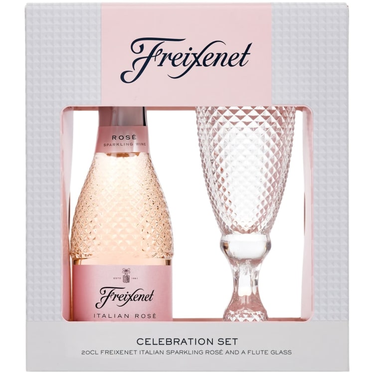 Freixenet Rose Prosecco Celebration Gift Set with Cut Glass Flute