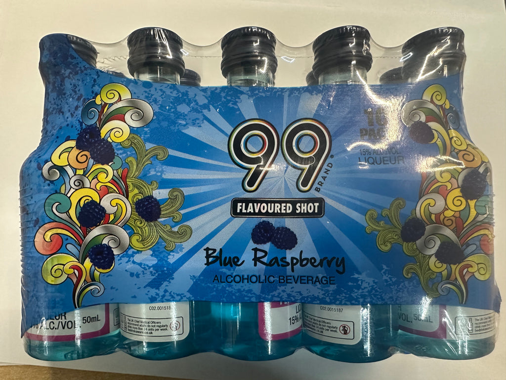 Buy 99 Blue Raspberry Sour Schnapps 10 x 5cl Miniature - Full Pack ...