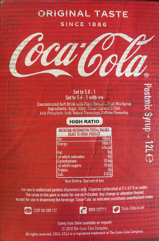 Coca Cola Original Taste 12lt - HIGH YIELD Postmix Bag in Box ~ Dated Jan 24