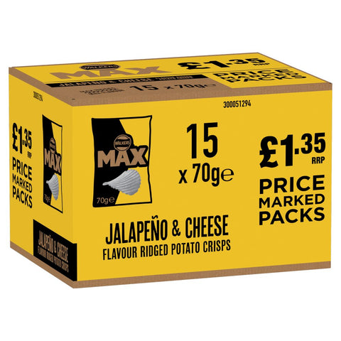Walkers MAX Jalapeno & Cheese Sharing Crisps 15x70g PMP RRP £1.35