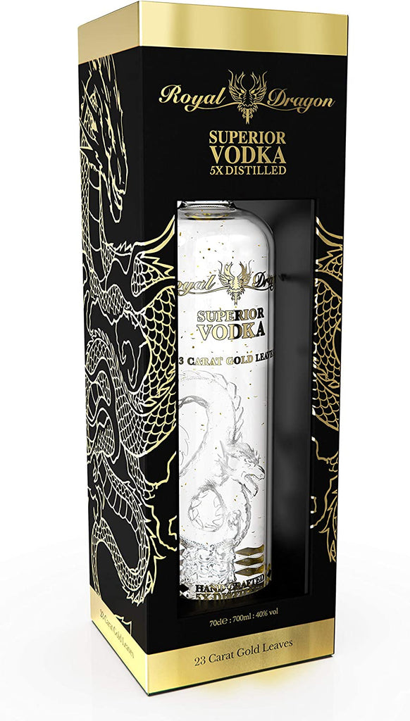 ROYAL DRAGON IMPERIAL VODKA WITH GOLD LEAVES IN GIFT BOX 70cl