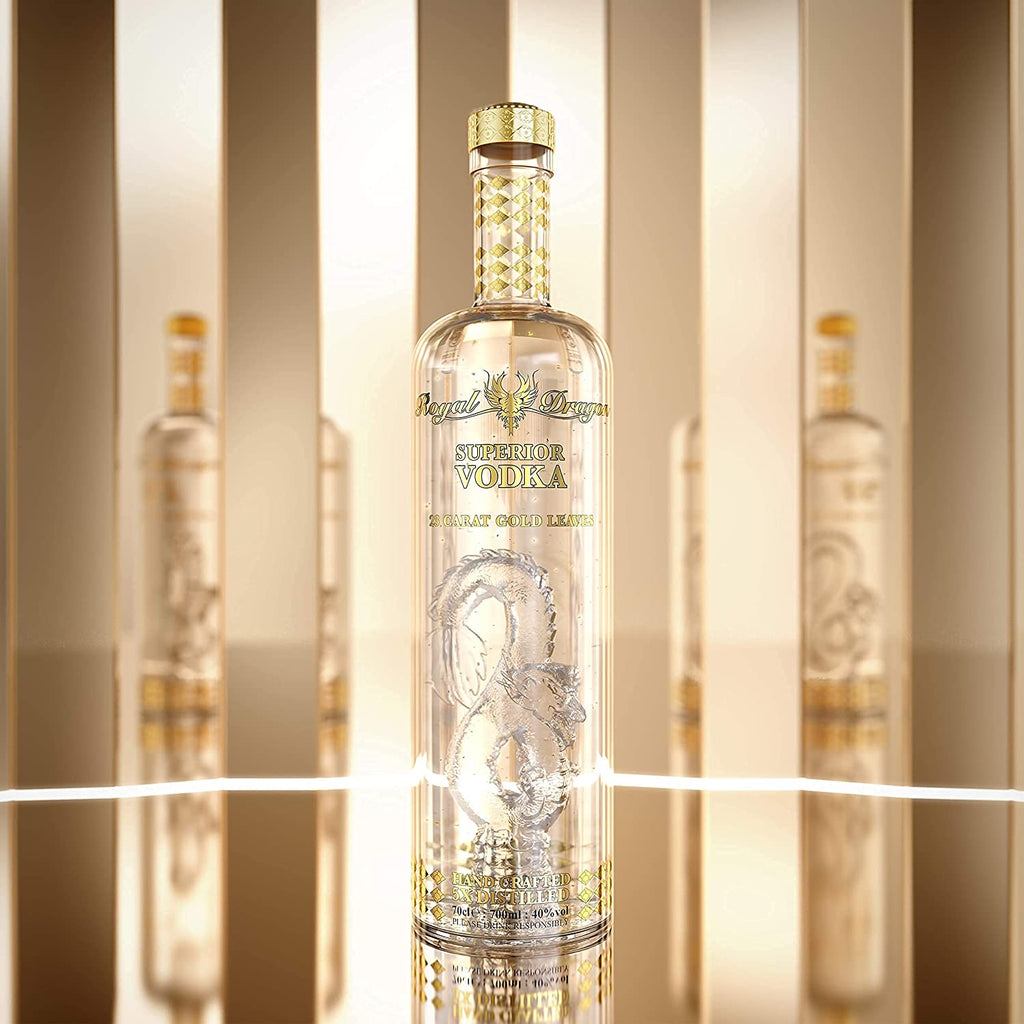 ROYAL DRAGON IMPERIAL VODKA WITH GOLD LEAVES IN GIFT BOX 70cl