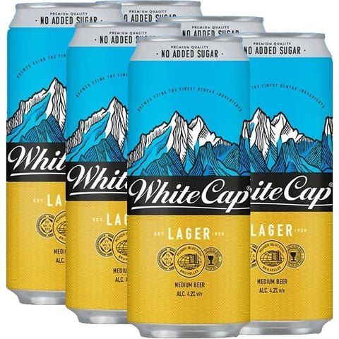 White Cap Cans 6 x 500ml Cans  - Dated June 2026 - Imported from Kenya