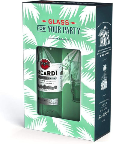 Bacardi Carta Blanca Superior White Rum 70cl with Mojito Glass Gift Set