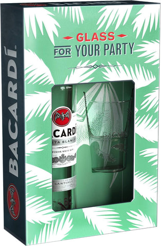 Bacardi Carta Blanca Superior White Rum 70cl with Mojito Glass Gift Set