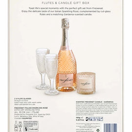 Freixenet Prosecco Rosé  D.O.C. 75cl & 2 Cut-Glass Flutes & Gardenia Candle Gift Set