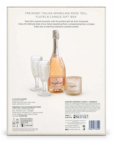 Freixenet Prosecco Rosé  D.O.C. 75cl & 2 Cut-Glass Flutes & Gardenia Candle Gift Set