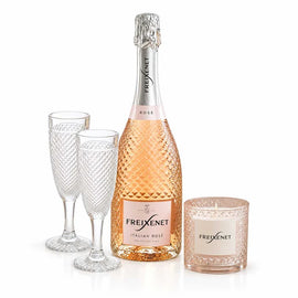 Freixenet Prosecco Rosé  D.O.C. 75cl & 2 Cut-Glass Flutes & Gardenia Candle Gift Set