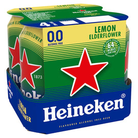 Heineken 0.0% Lemon Elderflower Flavoured Beer Alcohol Free Cans 4 x 330ml