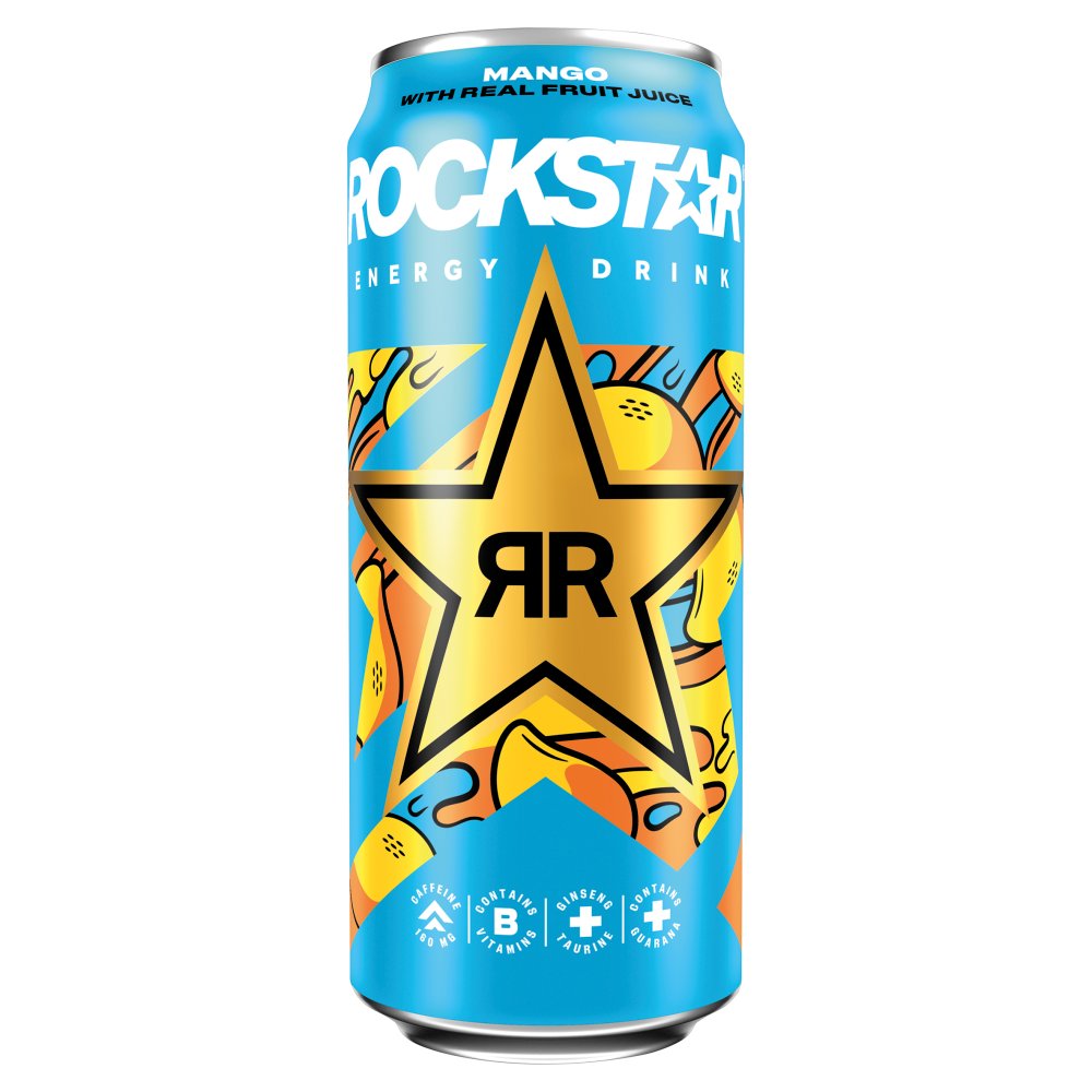 Rockstar Energy Drink Mango with Real Fruit Juice 12 x 500ml cans PMP