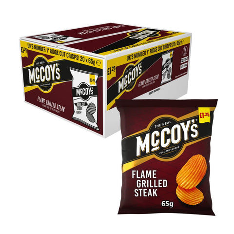 McCoy's Flame Grilled Steak Flavour Ridge Cut Potato Crisps £1.25 PM 20x65g