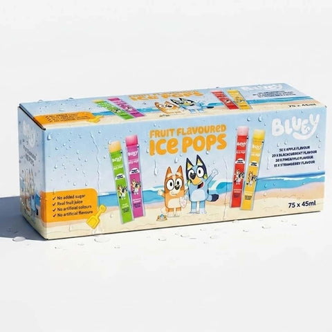 Bluey Ice Pops 75 x 45ml Fruit Flavour Freezer Lollies - Non Alcoholic