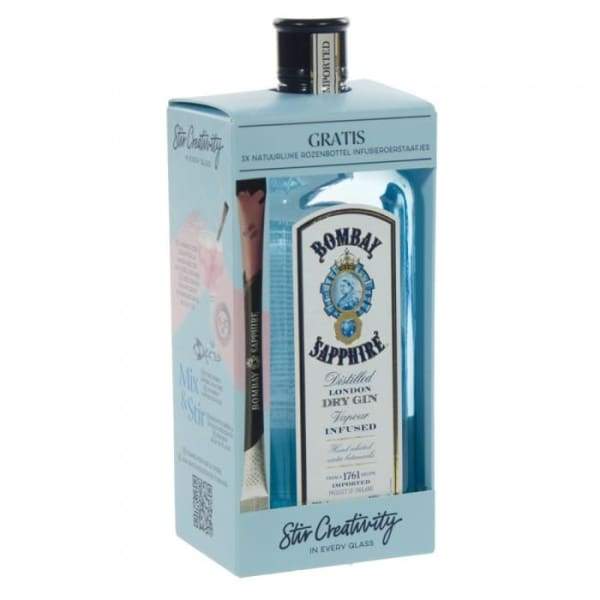 Bombay Sapphire 70cl Gift Pack with 3 Free Rose Hip Infusion Stirrers - Gin