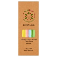 Extra Long Paper Straw 250 Pieces Biodegradable 250x6mm